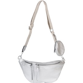 styleBREAKER 02012398 Women's Crescent Moon Crossbody Shoulder Bag Set 3-Piece Shoulder Bag with Pattern Key Chain Purse, silver