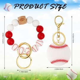 WEWAYSMILE Baseball Silicone Beaded Keychain Wristlet Key Ring Bracelet Suitable for Men and Women Wallets Backpacks Car Keys White