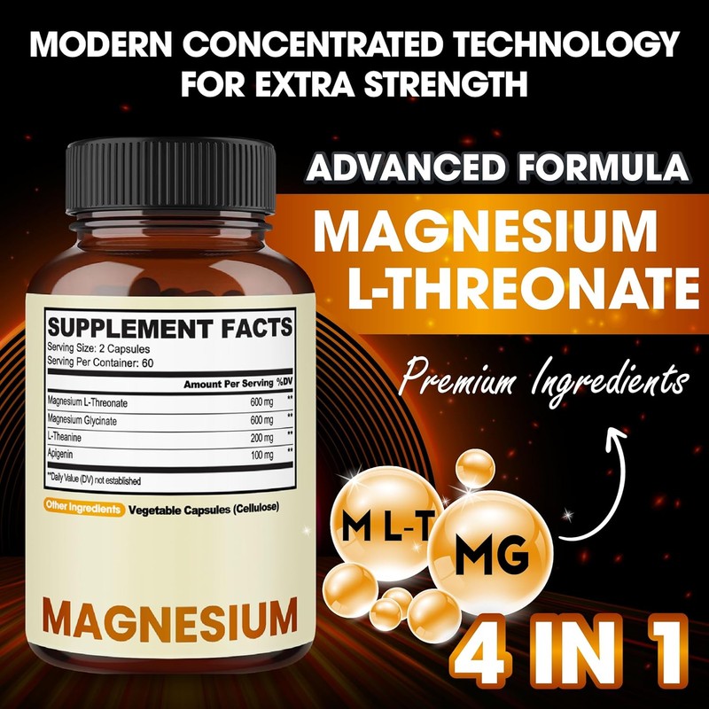 Magnesium L-Threonate Capsules with Glycinate, L-Theanine & Apigenin - 120