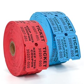 L LIKED 2000 Raffle Tickets Double Rolls 50/50 Stub Tickets with Consecutive Numbers 1000 Pairs per Roll,2 Rolls-Blue,Red