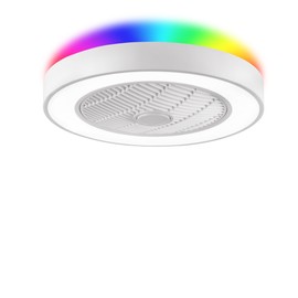 LEDIARY 20 Inch Low Profile Ceiling Fans with Lights, Led Bladeless Ceiling Fan, Remote Control Enclosed Flush Mount Ceiling Fan With Timming, 3000-6000K, 6 Wind Speed, 3000LM, 57W-White RGB