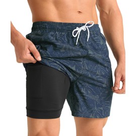 APTRO Mens Swimming Shorts Swimming Trunks Men Compression Liner Swim Shorts 7" Board Shorts Navy MK324 L