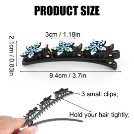 Pack of 4 Braided Hair Clips with Crystal Stones, Hair Clip with Crystal Flower, Braided Duck Beak Clip, Braided Hair Clips, Hair Accessories for Women (4 Colours)