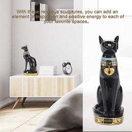 Mumusuki Egyptian Cat Statue Resin Collectible Egyptian Goddess Cat Decorative Statue Household Room Ornament Craft Gifts Home Decor Black Gold(S)