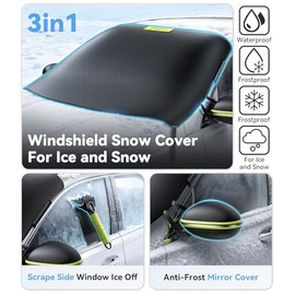 Nmoiss-3-in-1 Windshield Snow Cover for Ice & Snow Frost — 600D Heavy Cover & Ice Scraper Complete Winter Protection with 360° Windproof Design and Multi-Layer Winter Car Kit for Cars, Trucks, SUVs