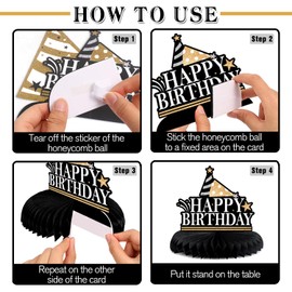 LASKYER Happy 10th Birthday Party Decorations, Glitter Shiny Honeycomb Table Centerpieces Ten Years Old Birthday Party Decorations Sign. - Gold Glitter