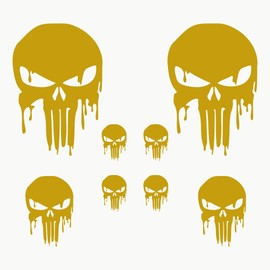 Autodomy Pack of 8 units Melted Skull Stickers | Sticker Punisher Vinyl Rain and UV Resistant | Skull Sticker External for Car, Helmet and Motorbike | Gold