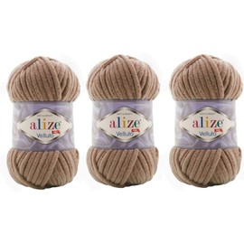 Alize Velluto Baby Blanket Yarn 100% MicroPolyester 3 Pack 225 Metres 3 x 100g Yarn Weight Super Bulky 6 (329 Tabacco)