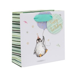 Glick Small Birthday Penguin Gift Bag, Luxury Recyclable Bag for Special Gifts, 14 x 14 x 6 cm, Ideal for those Tiny Precious Gifts, Multi-Coloured