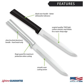 Rada Cutlery Utility Steak Knife (R104), 4.88" Stainless Steel Serrated Blade, Silver Handle, Pack of 6