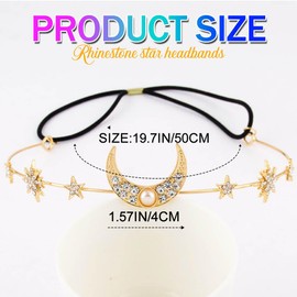 BARTOSI Gold Star Headband Crystal Moon Headbands Bridal Stars Headpiece Bride Wedding Hair Accessories for Women