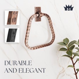 Monarch Abode 21631 Modern Towel Ring Holder Hand Hammered Wall Mount Bathroom and Kitchen Storage, Metal Towel Hanger, 7 inch, Antique Copper