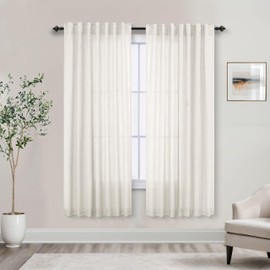 Mrs.Naturall Cream Back Tab Linen Blend Sheer Curtains for Living Room 52x68 Inch Length