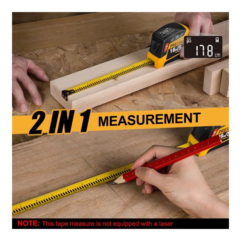 PREXISO 2-in-1 Digital Tape Measure - 16Ft Rechargeable Measuring Tape