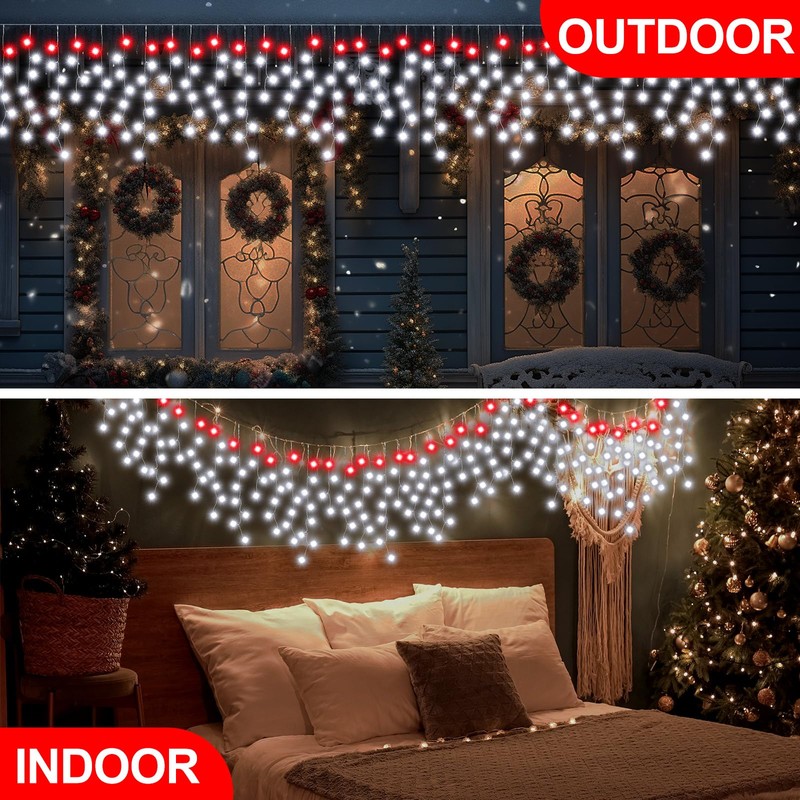 Retisee 65ft Red White Solar Wedding Icicle Light for Outdoor