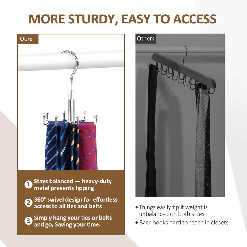 ZEDODIER Tie Hanger for Closet, 2 Pack Rotatable Tie Organizer