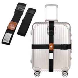 I'm so happy Suitcase Belt with Key Cross Shape Dial Lock Name Tag Set of 2 (Black)