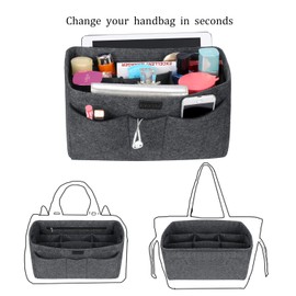 Ropch Bag Organiser for Women’s Handbags, Felt Bag Organiser, Multifunctional Cosmetics Organiser, Nappy Bag Organiser Grey