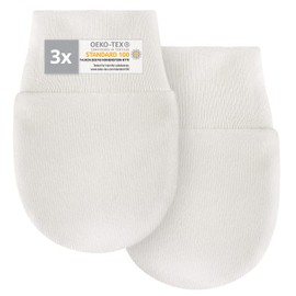 LaLoona Scratch Mittens/Scratch Gloves Set with Elastic Waistband - 3 Pairs of Baby Gloves to Prevent Scratching, 100% Cotton, Oeko-Tex® Standard 100 Tested - White, White