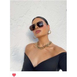 ADE WU Trendy Square Aviator Sunglasses for Women Men, Classic Polarized Oversized Aviators Sun Glasses (Gold Frame/Brown Lense)