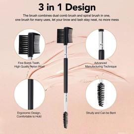 3pcs 3 Head Eyebrow Eyelash Shaper Eyelash Comb Double Head Brush Makeup Grooming Tool Cosmetic with 3 Different Spoolie Brushes for Separating Lashes, Eliminating Mascara Clumps, Grooming Brows
