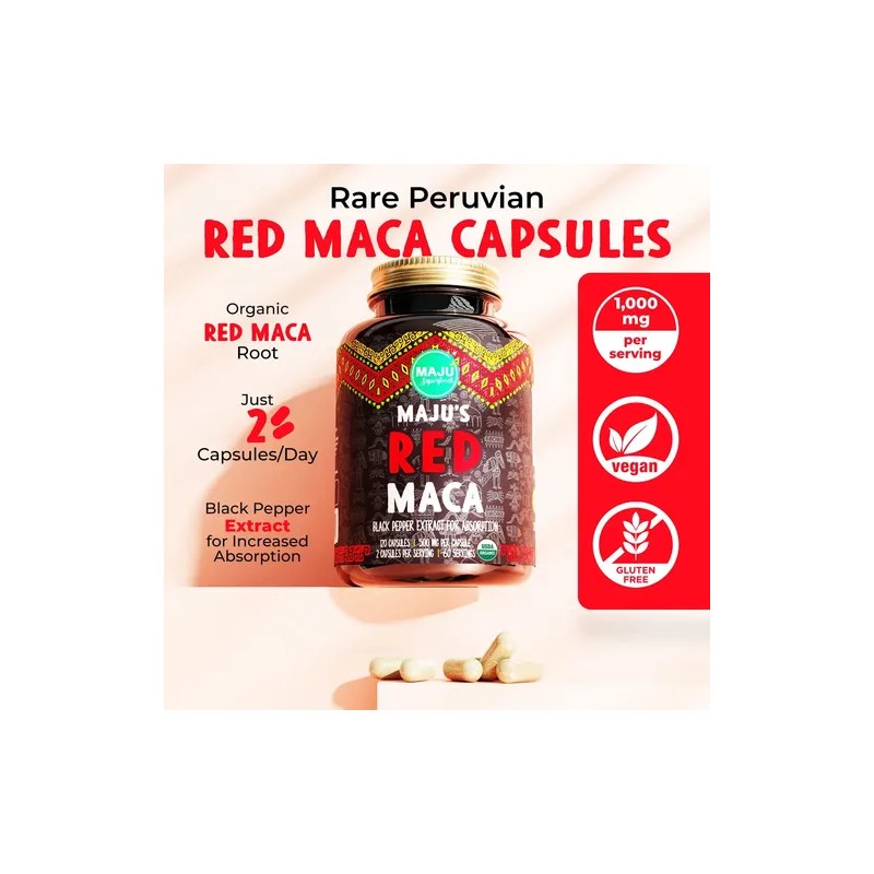 Maju Superfoods Cápsulas Maca Roja Orgánica 120