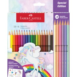 Faber-Castell Special Edition Unicorn 18 Colouring Pencils + 6 Pastel Pencils Including Unicorn Stickers