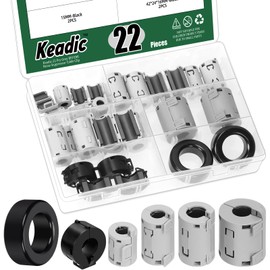Keadic 22Pcs Clip-on Ferrite Ring Core RFI EMI Noise Suppressor Cable Clip Set, Anti-Interference Filter Cable Clip for 7mm 9mm 11mm 13mm Inner Diameter Telephones Speakers Radio Audio(Gray)