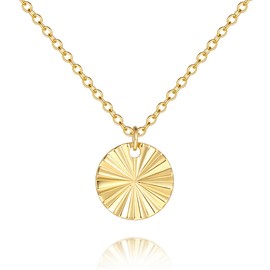 FENIMI 14K Gold Necklace for Women Gold Pendant Necklace for Women Trendy Medallion Radiant Graceful Charm Simple Coin Pendant Necklaces for Womens