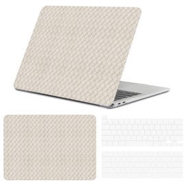 Miwasion Woven Fabric Design Compatible with MacBook pro 13 inch Case,2020-2016 Release(A2338 M1/A2159/A2251/A2289/A1989/A1706) with Touch ID & 2 Pack Keyboard Protectors,Leather Laptop Shell(Beige)