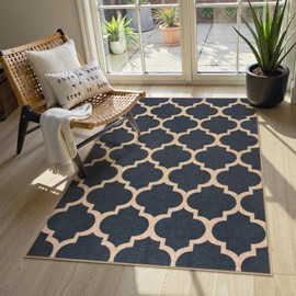 Lahome Moroccan Easy Jute 3x5 Washable Rug, Non-Slip Rugs for Entryway Front Porch, Farmhouse Stain-Resistant Lightweight Blue Indoor Outdoor Carpet for Backyard Patio Living Room