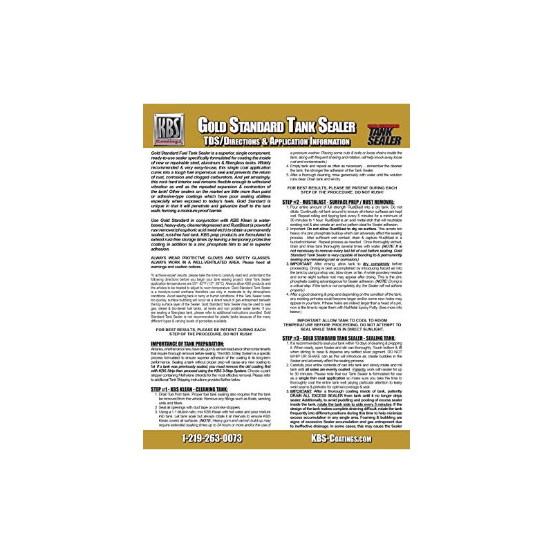 KBS Coatings 53000 Auto Fuel Tank Sealer Kit, Seals Up