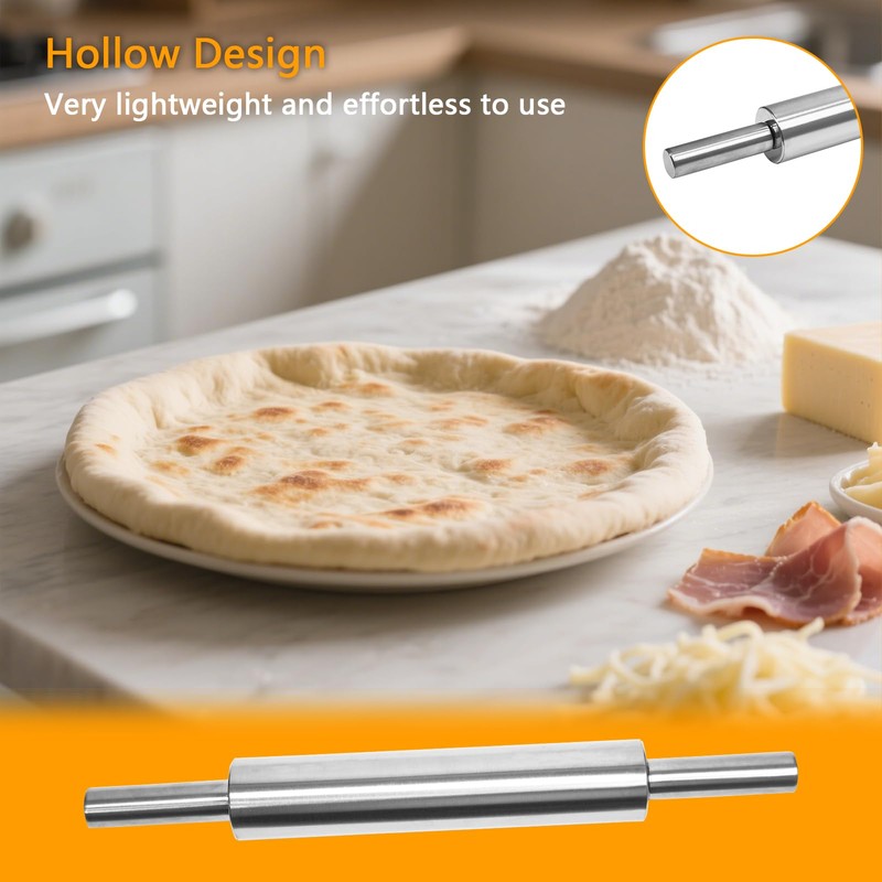 REDANT 17-Inch 18/8 Stainless Steel Rolling Pin - Metal Dough