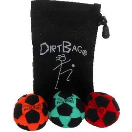 PT Pro Dirtbag Footbag 3-Pack with Pouch, Flying Clipper Original Design, Steel Pellet Filled for Maximum Control Handsewn 32 Panel Construction - Green/Black Combo