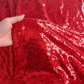 ShinyBeauty The Yard Red Fabric 2 Metres Length Mermaid Fabric Glitter Fabric for Sewing Sequins Stretch Fabric Embroidered Sequins Fabric DIY for Evening Dress