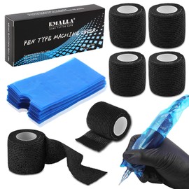 TONBAO Tattoo Pen Cover with Tattoo Grip Tape - 200 Pcs Tattoo Pen Covers and 4 Pcs Tattoo Grip Tape Elastic Bandage Black Tattoo Grip Cover Tattoo Pen Sleeve Combination Tattoo Supplies