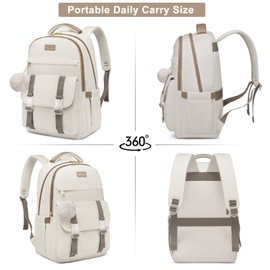 College Backpack School Bookbag for Women: 17.3 Inch Daypack for Student Large Back Pack Anti Theft Middle High School Bag Aesthetic Travel Laptop Backpacks Durable Book Bag for Teen Girls Khaki Beige