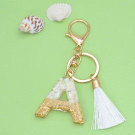 Suweibuke Cute Beige Key Chains for Women Girls, Initial Letter Keychains with White Tassel, Charms for Key Handbags Backpacks (A)