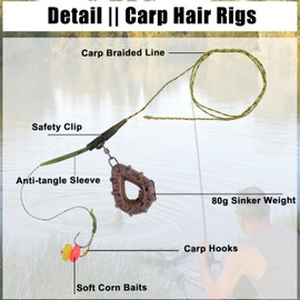 Carp Fishing Rig Kit Hair Carp Fishing Accessories Set Carp Flat Pear Sinker with Rolling Quick Change Swivels for Carp Bass Carp Tackle Rigs Set Carp Hook Carp Sinker Corn Type A