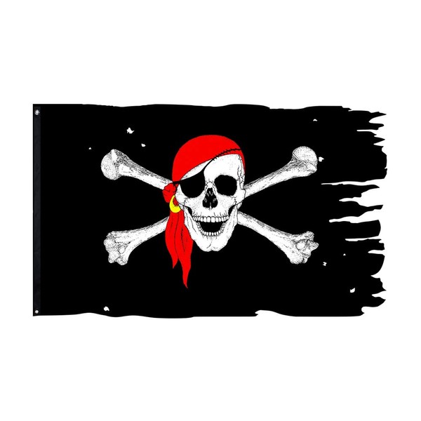 FLAGLINK Red Scarf Skull Bones Jolly Roger Flag 3X4.8Fts Crossbone