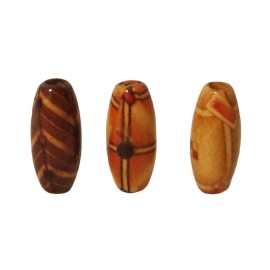 100 Small 17mm Oval Ethnic Pattern Print Wood Micro Macrame Craft Jewelry Beads