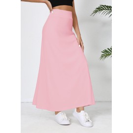 Urban CoCo Elastic Waist A-Line Long Maxi Skirt Below Knee for Women Spring Summer(M,Light Pink)