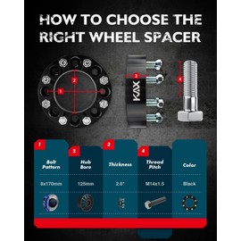 KAX 8x170mm Wheel Spacers,Forged 2 inch 8 Lug Centric Wheel Spacer with M14x1.5 Studs 125mm Hub Bore,fit for F-250 Super Duty,F-350 Super Duty,Excursion,F-550 Super Duty,F-450 Super Duty,2pcs
