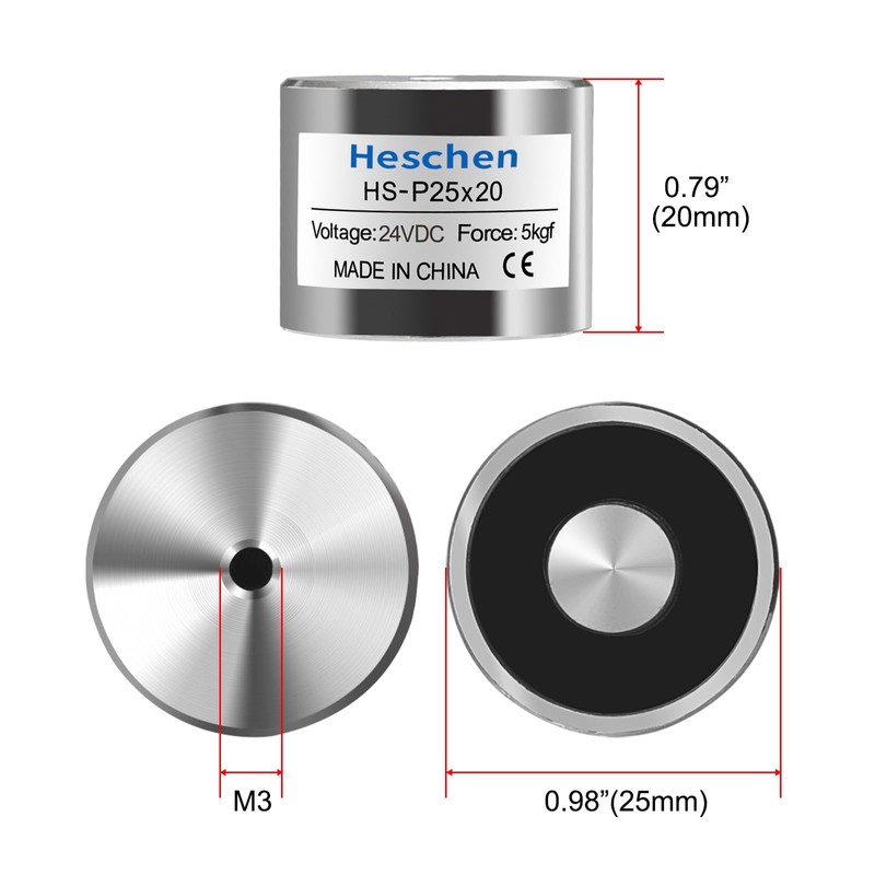 Heschen Electromagnet Solenoid Round Silver P25/20 DC 24V 5kgf