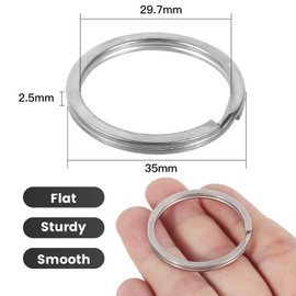 OSELTYATH 30pcs Flat Key Rings, Silver Flat Keyring Loops, Stainless Steel 304S15 Material Split Rings, Keyrings for Crafts, F0002-4 (1.38"/35mm)