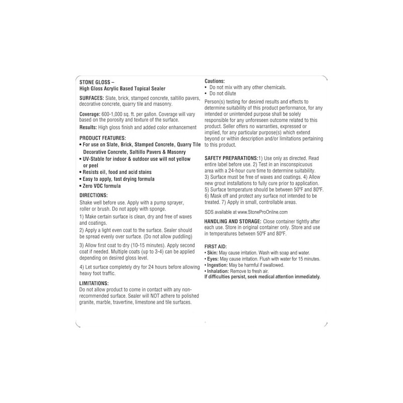 Stone Pro Stone Gloss - High Gloss Acrylic Sealer (1