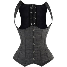 Philaesi Women's Steel Boned Underbust Corset Waist Cincher with Strap, gray