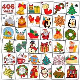 Leesgel Temporary Tattoos for Kids Christmas Decorations, 408 Sheets Individually Wrapped Xmas Tattoos Stickers for Merry Christmas Stocking Eve Box Fillers Pinata, Class Gift Ideas Advent Calendar