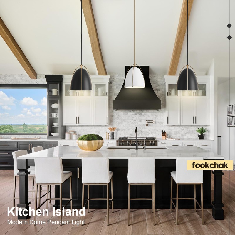 FookChak Black Dome Pendant Light 10in Kitchen Island Pendant Lighting