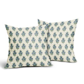 Aytipun Sage Green Blue Floral Block Print Pillow Covers 20x20 Set of 2 Spring Flower Pattern Decorative Throw Pillowcases Outdoor Rustic Farmhouse Square Cushion Cases Decor for Home Couch Sofa Bed